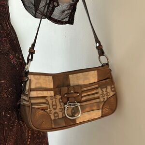 Etienne Aigner Brown and Tan Shoulder Bag with Structured Design